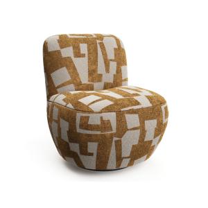 Fauteuil de salon pivotant tissu texturé à motif moutarde