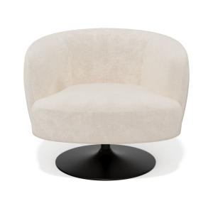 Fauteuil de salon pivotant velours chenillé crème