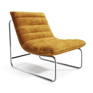 Fauteuil de salon velours texturé moutarde