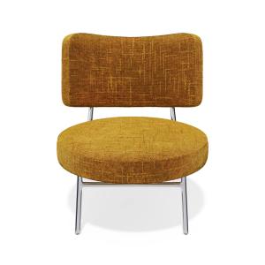 Fauteuil de salon velours tramé moutarde