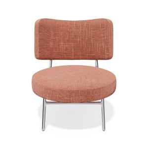 Fauteuil de salon velours tramé rose vintage