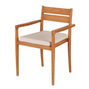 Fauteuil de table de jardin en bois de teck et coussin écru