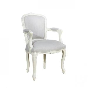 Fauteuil de table en bois massif et lin anti feu beige