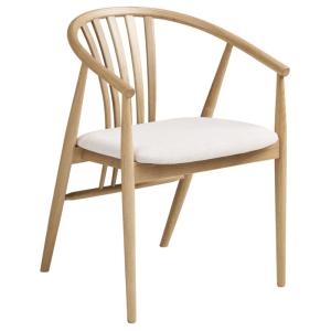Fauteuil de table en chêne massif et tissu beige