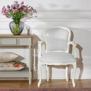 Fauteuil de table style classique en bois massif et lin ant…