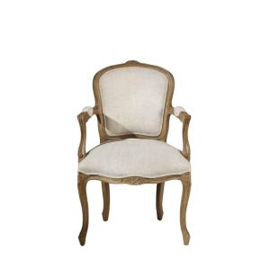 Fauteuil de table style classique en hévéa et lin premium b…