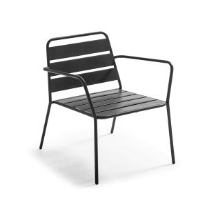 Fauteuil de terrasse bas en métal gris anthracite