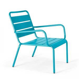 Fauteuil de terrasse bas relax acier bleu