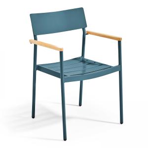 Fauteuil de terrasse en aluminium et bois bleu canard