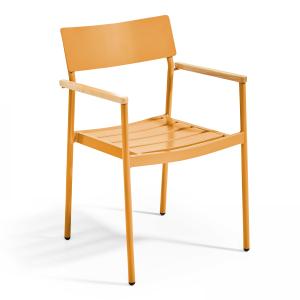 Fauteuil de terrasse en aluminium et bois jaune moutarde