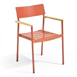 Fauteuil de terrasse en aluminium et bois terracotta