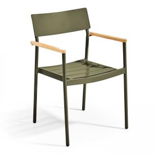 Fauteuil de terrasse en aluminium et bois vert kaki