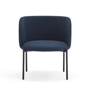 Fauteuil design arrondi en tissu pieds métal noir bleu fonc…