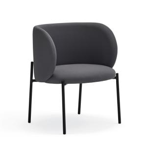 Fauteuil design arrondi en tissu pieds métal noir gris fonc…