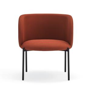 Fauteuil design arrondi en tissu pieds métal noir orange