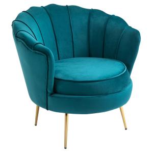 Fauteuil design coquillage pieds dorés effilés velours bleu…