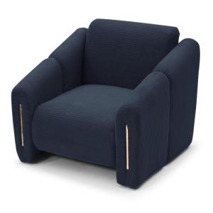 Fauteuil design métal doré et velours côtelé bleu foncé