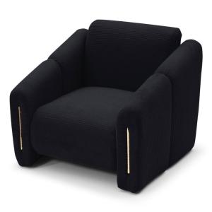 Fauteuil design métal doré et velours côtelé noir