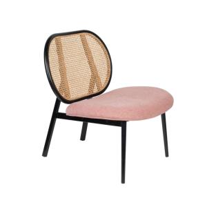Fauteuil dossier en cannage et assise en tissu rose
