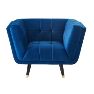 Fauteuil droit velours bleu nuit