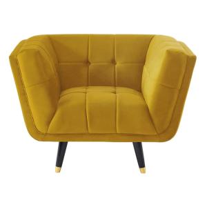 Fauteuil droit velours jaune