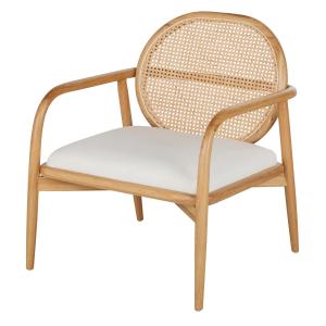 Fauteuil écru et cannage en rotin