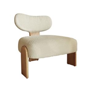 Fauteuil effet bouclette beige et structure en bois