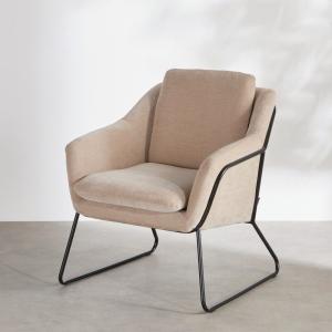 Fauteuil effet velours beige