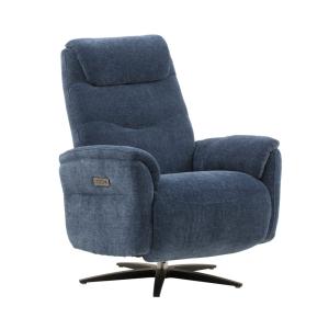 Fauteuil électrique en tissu bleu et piétement en métal noi…