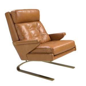 Fauteuil Élégant en Cuir Camel avec Accoudoirs