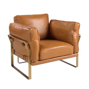 Fauteuil Élégant en Cuir Camel avec Pieds en Acier Inoxydab…