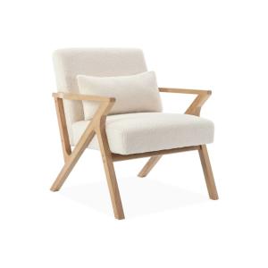 Fauteuil en bois d'hévéa et bouclette crème