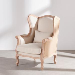 Fauteuil en bois de hêtre, jute et textile effet lin