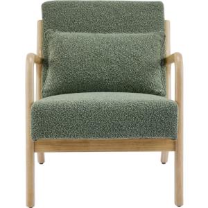Fauteuil en bois et tissu bouclé vert