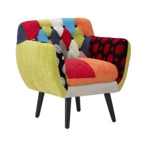 Fauteuil en bois et tissu patchwork multicolore 71x63x78  cm