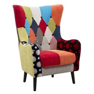 Fauteuil en bois et tissu patchwork multicolore 73x79x106 cm