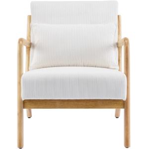 Fauteuil en bois et velours fines côtes beige