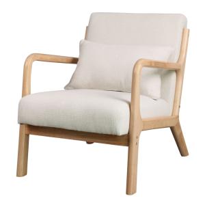 Fauteuil en bois naturel et tissu Curly Ecru