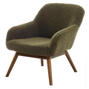 Fauteuil en bois patiné noyer et tissu bouclé Army
