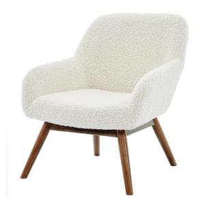 Fauteuil en bois patiné noyer et tissu bouclé Ecru