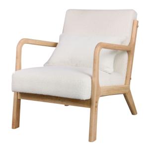 Fauteuil en bois patiné noyer tissu Curly Ecru