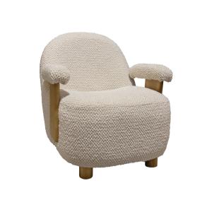 Fauteuil en bouclette écru et structure en bois