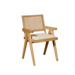 Fauteuil en cannage et lin naturel beige