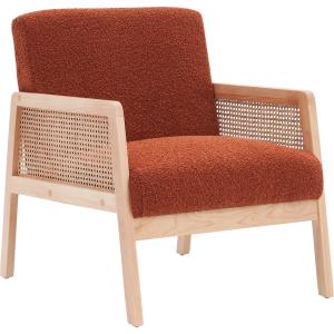 Fauteuil en cannage et tissu bouclé rouille