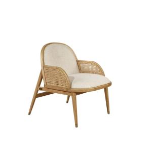 Fauteuil en chêne, cannage et velours beige