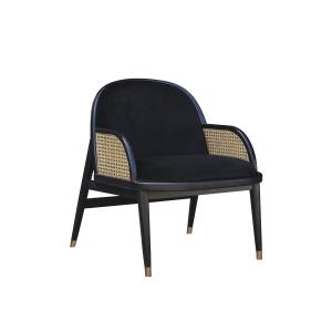 Fauteuil en chêne, cannage et velours noir