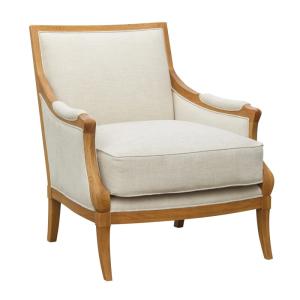 Fauteuil en chêne et tissu lin coton beige