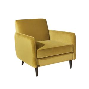 Fauteuil en chêne et velours jaune moutarde
