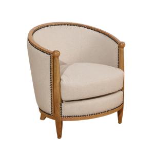 Fauteuil en chêne massif et lin coton beige