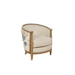 Fauteuil en chêne massif et lin fleur de pavot beige